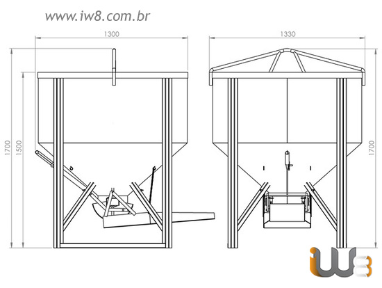 Balde 1000L com Descarga Central e Lateral para Grua