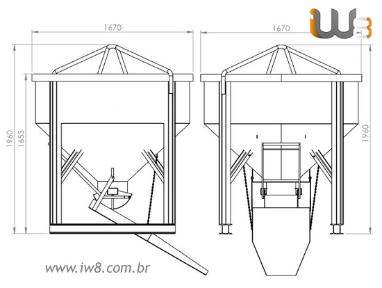 Balde 1500L Descarga Central e Lateral para Concreto