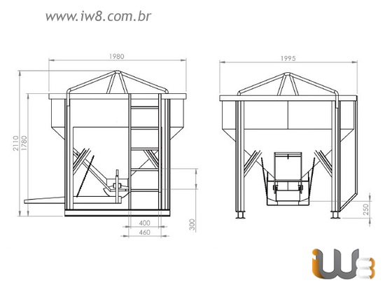 Balde 2000L Descarga Central e Lateral para Concreto