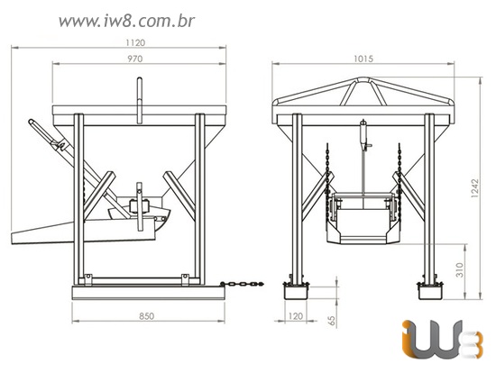 Balde 200L Descarga Central e Lateral para Manipulador