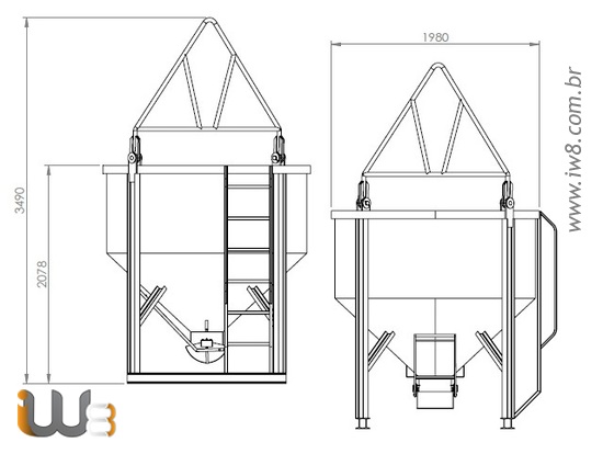 Balde 3000L Descarga Central e Lateral para Concreto