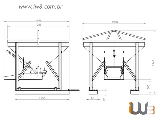 Balde 400L Descarga Central e Lateral para Manipulador