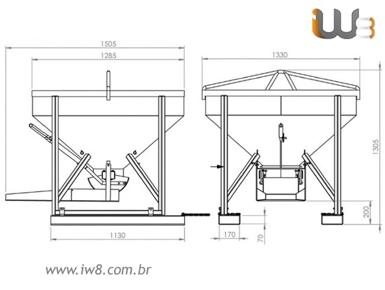 Balde 500L Descarga Central Lateral para Manipulador