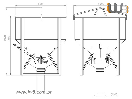 Balde para Grua 1000 Litros com Mangueira de Concreto