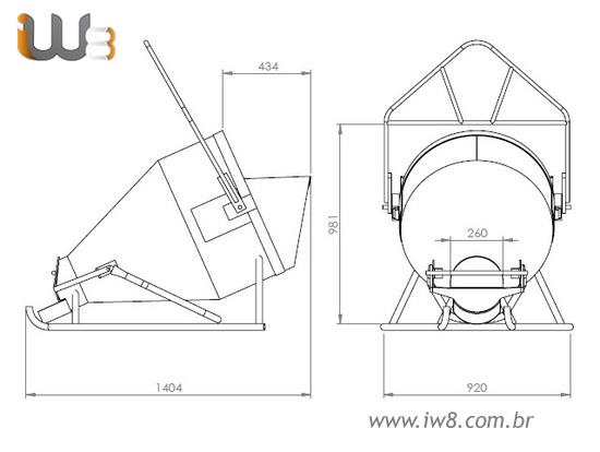 Balde Trenó 300 Litros Tipo Funil para Lançar Concreto