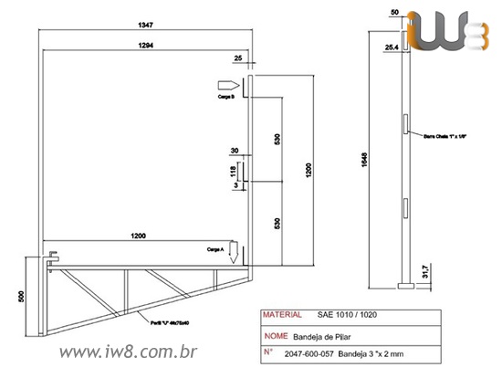 Foto do produto - Bandeja Plataforma de Pilar 3 pol x 2mm