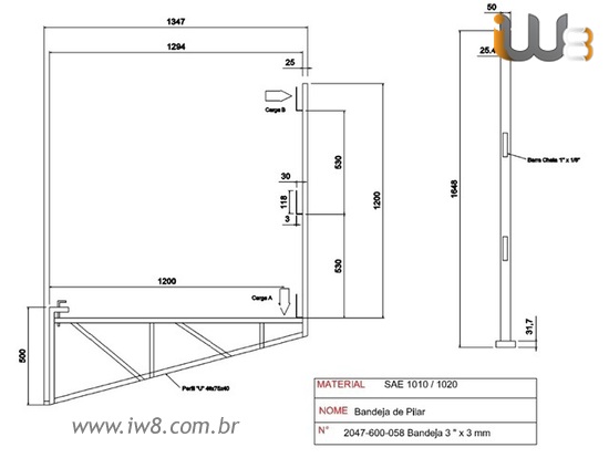 Bandeja Plataforma de Pilar 3x3mm