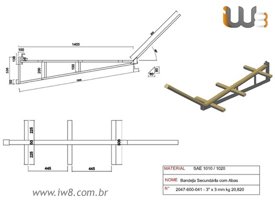 Bandeja Secundária com Aba 3 x 3mm