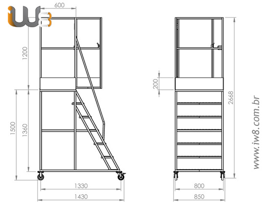 Escada com Rodas e Plataforma com Altura de 1,7m