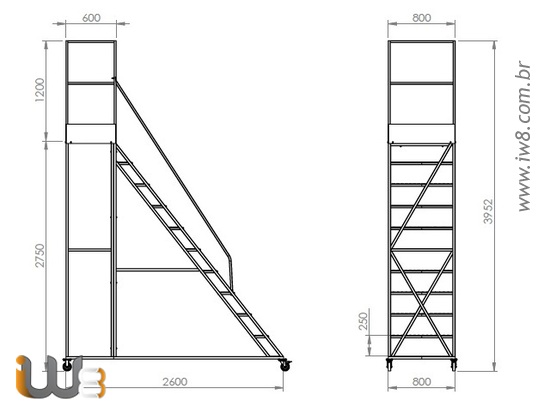 Escada Plataforma 10 Degraus com Guarda Corpo