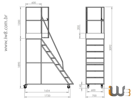 Escada Plataforma 1,9m e 7 Degraus para Almoxarifado