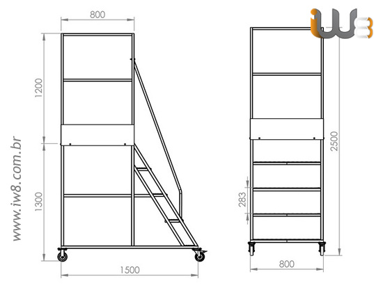 Escada Plataforma 4 Degraus Altura 1,3m