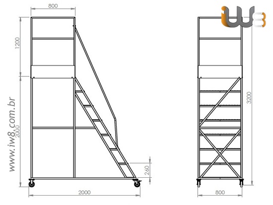 Escada Plataforma 7 Degraus com Rodinhas