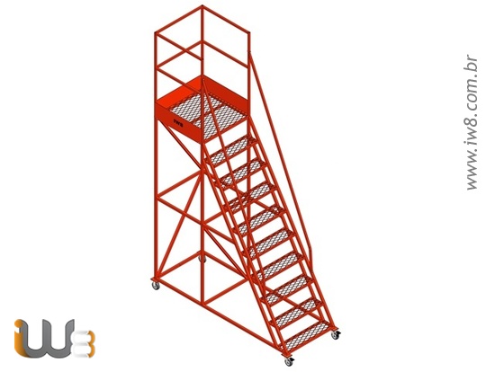 Escada Plataforma Industrial com 9 Degraus e Rodas