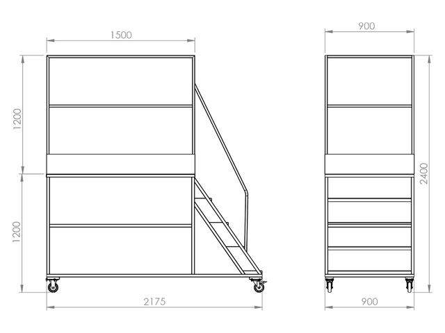 Escadas Plataforma 4 Degraus 1,2m Rodas