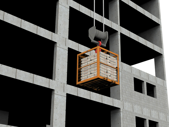 Gaiola de Elevação Paletes na Obra com Gruas