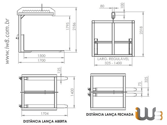 Garfo Palet para 3.000kg com Lança de 1,5 Metros