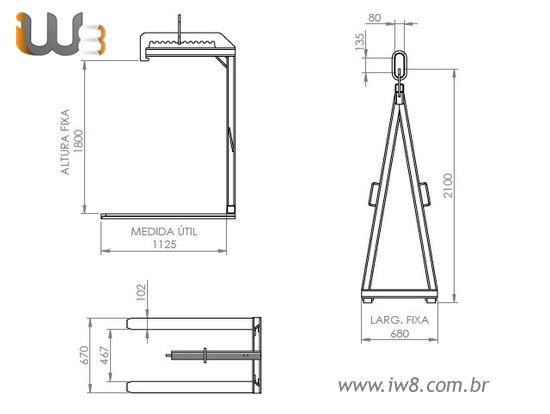 Garfo Pallet de 2 Toneladas com Altura e Largura Fixa