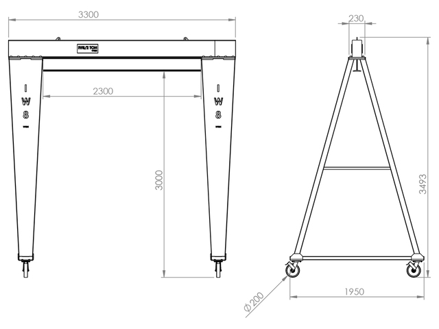 Guindaste Pórtico Tubular Móvel Talhas