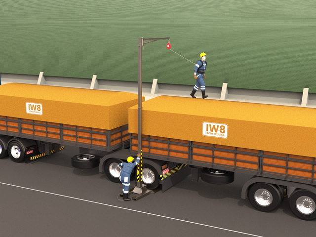 Linha de Vida Carreta Sider Carga e Descarga Coluna 360 Contra Peso Pneu