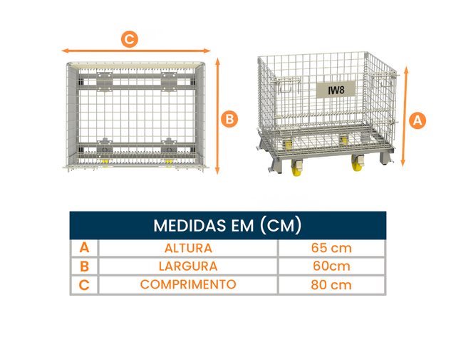 Medidas Gaiola de Transporte Aramada com Rodas
